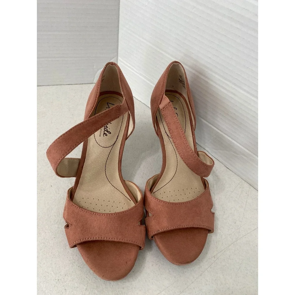 LifeStride Mega Heeled Sandals Women 7.5W Mauve Pink Excellent Faux Suede Strapp